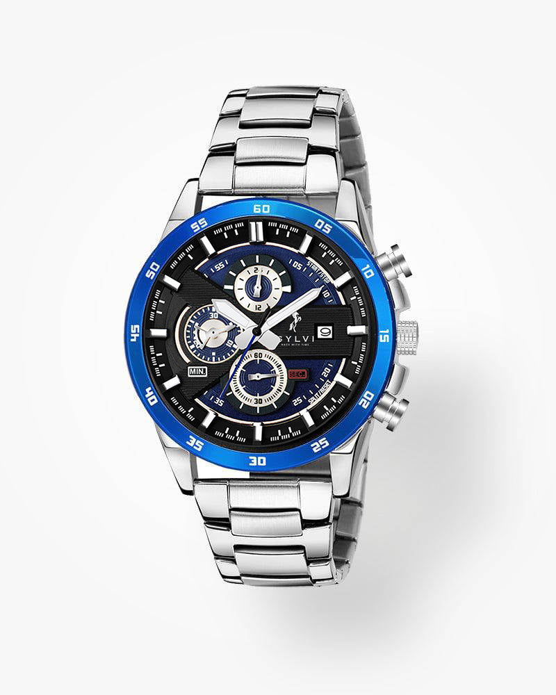 Sylvi Timegrapher Blue Dial Steel Strap Chronograph Watch