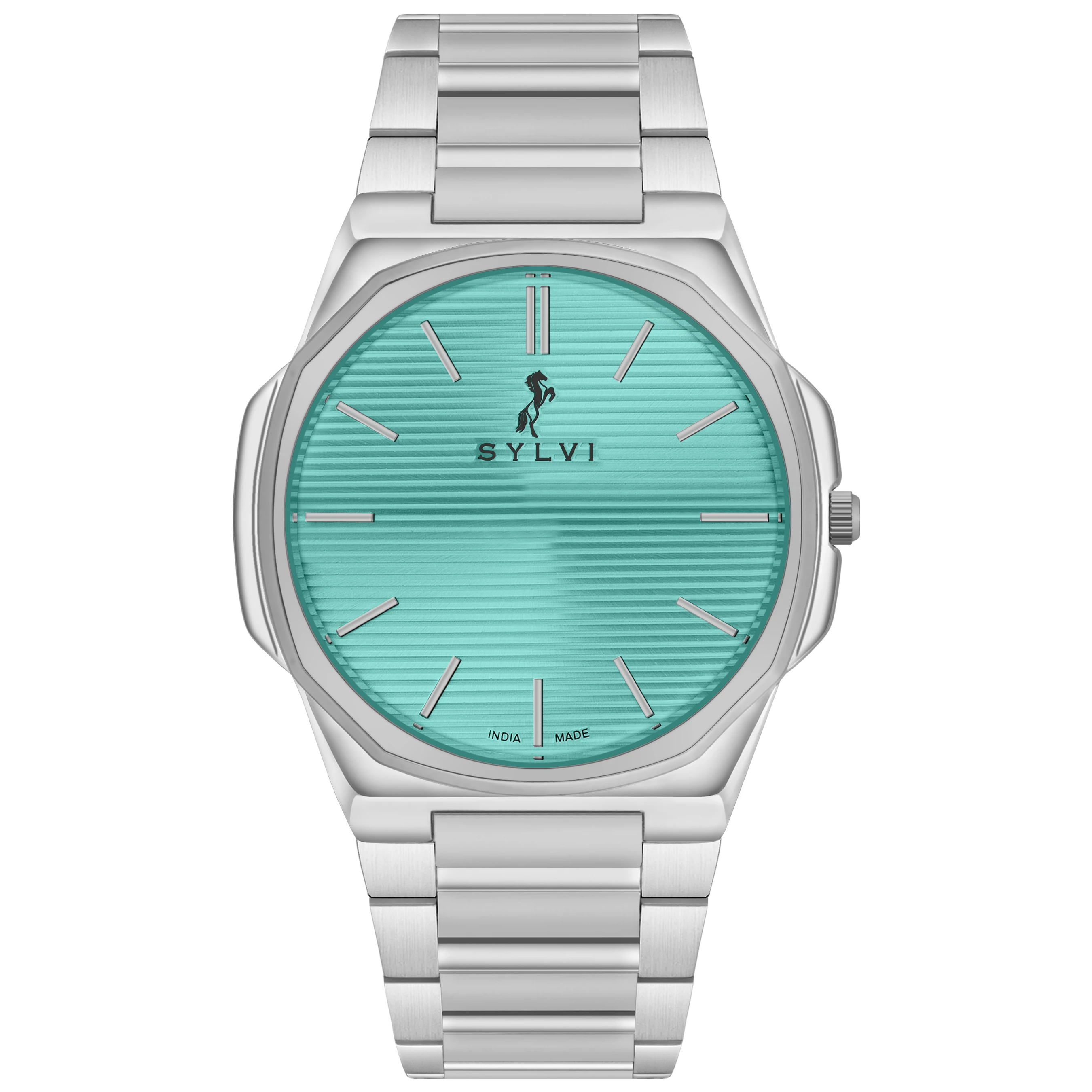 Sylvi Blade blue dial men's analog watch with stainless steel strap – front view