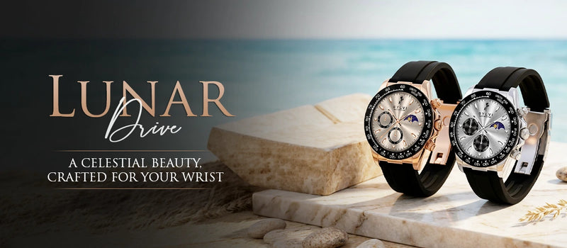 Celestial beauty inspired Sylvi luxury watch banner with cosmic aesthetics