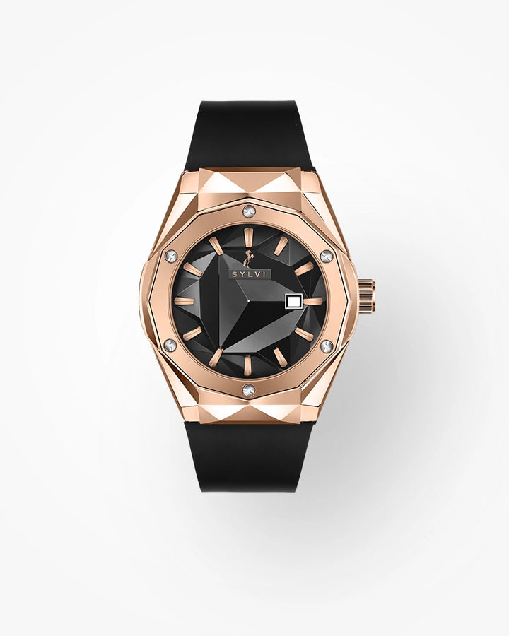 Stylish Sylvi Imperial Rosegold Black analog watch with a sleek design and elegant finish