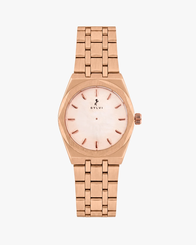 Sylvi Sia all-rose gold silver steel women's watch – front view