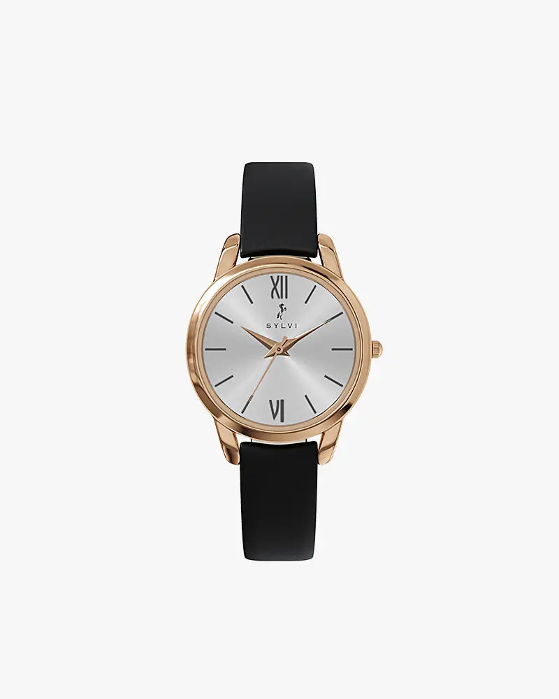 Dazzle White Rose Black Leather