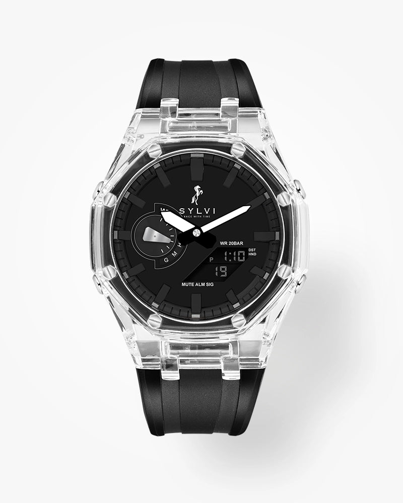 Sylvi Rig One O One Transparent Dial Black Strap Watch sylvi-rig-one-o-one-transparent-dial-black-strap-watch