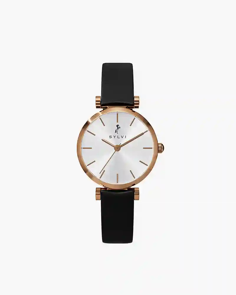 Serene White RoseBlack Leather