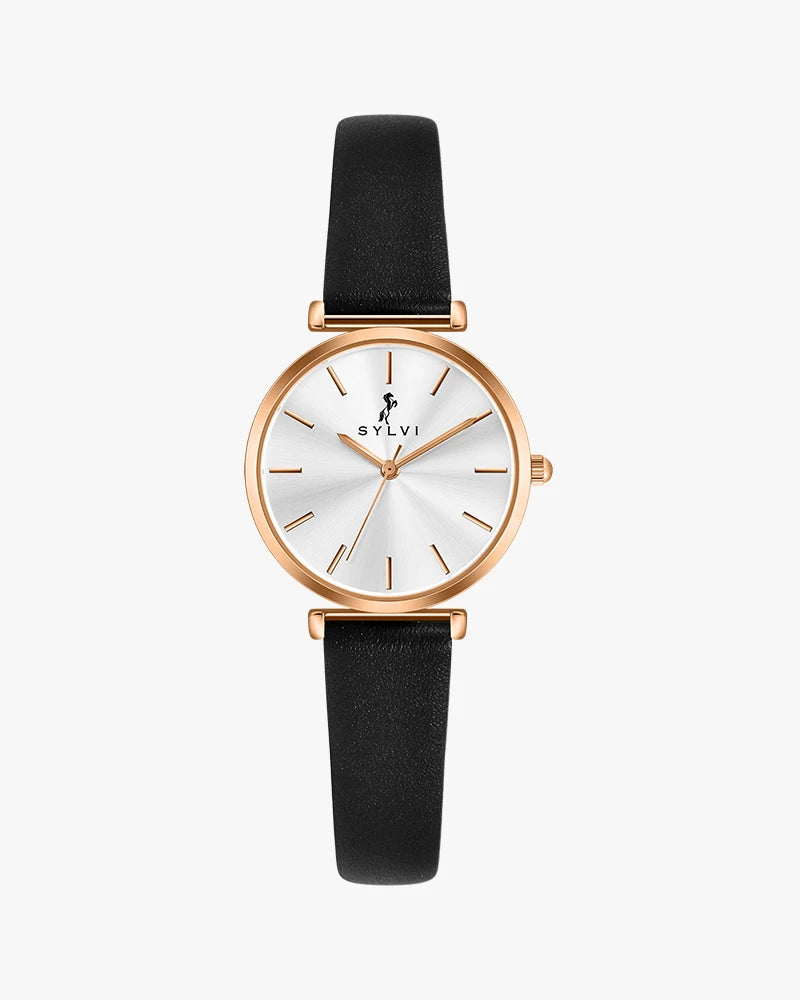Serene White Rose Black Leather