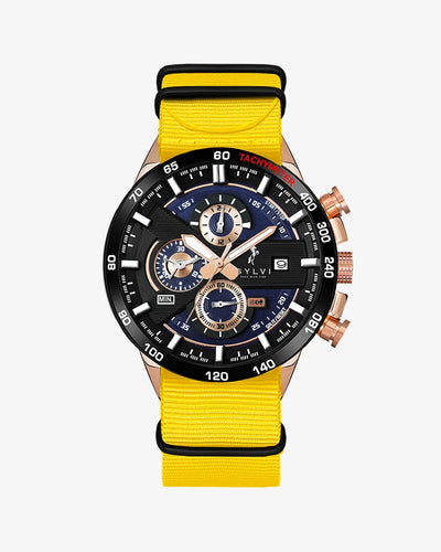 Sylvi Timegrapher Yellow Nylon Strap Chronograph Watch