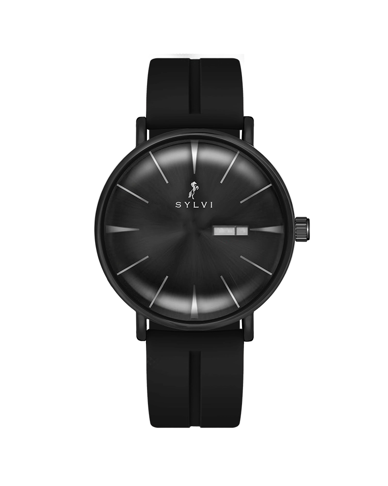 Sylvi Elegadoom black dial men's analog watch with silicone strap – front view
