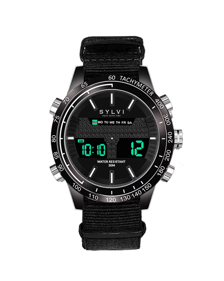 Black Dial Black Nylon Strap Watch for Men - Sylvi