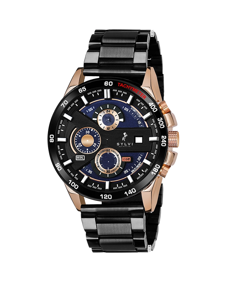 Sylvi Timegrapher Rosegold Steel Black Watch for Men