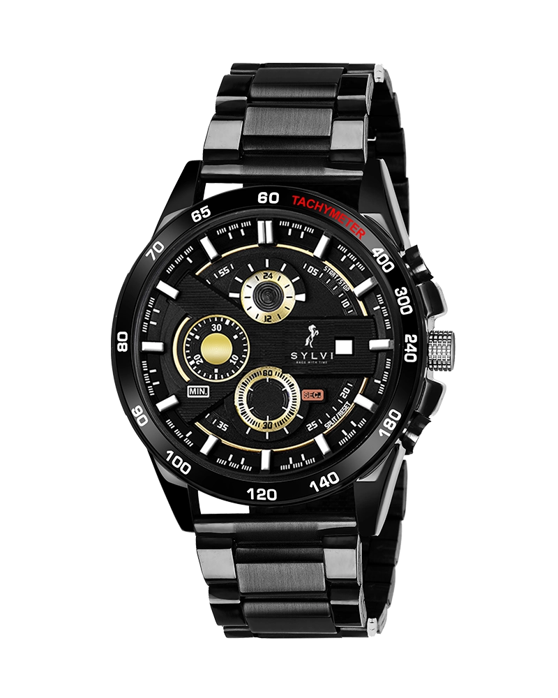 Timegrapher Gold Steel Black Watch - Sylvi's Official