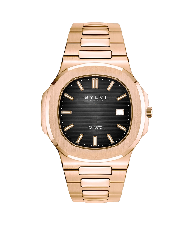 Sylvi Urbane Black Dial Rosegold Case Analog Watch for Men