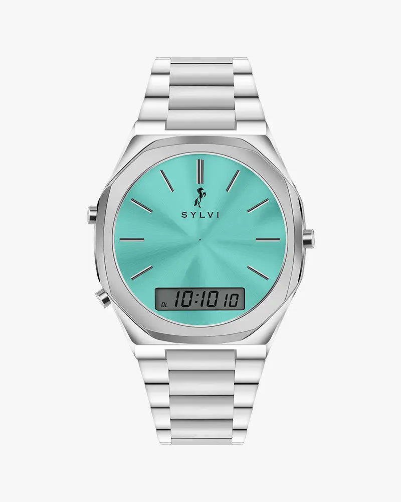 TimeShift Tiffany Blue dial steel strap watch for men in India by Sylvi