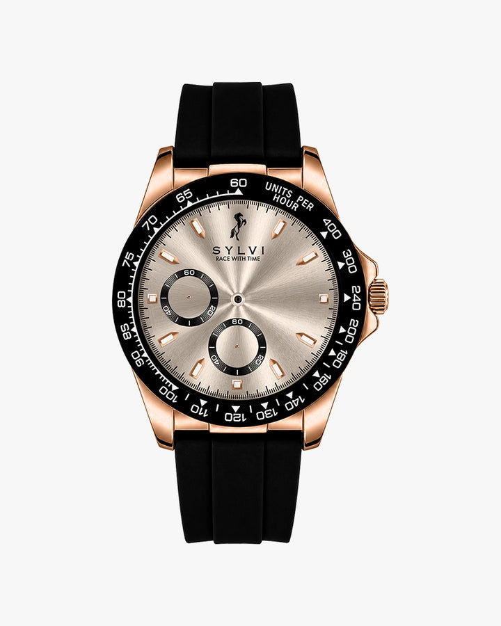 Sylvi LunarDrive Champagne Gold premium chronograph watch display image