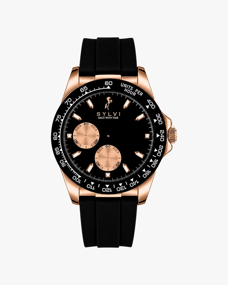 Sylvi LunarDrive Black Rosegold luxury chronograph watch main product image