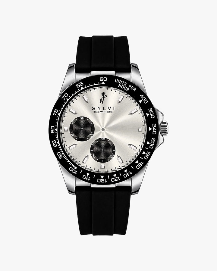 Sylvi LunarDrive White Black premium chronograph watch display image