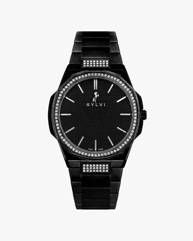 Sylvi Blade Crystal All Black Steel watch for men India