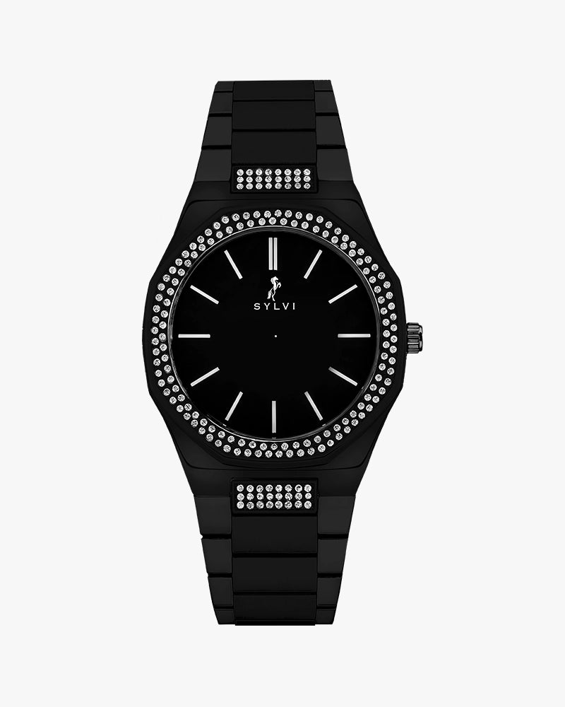 Sylvi Specter Crystal All Black Steel Analog watch for men India