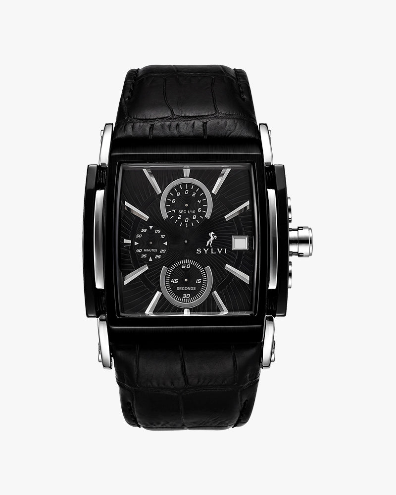 Sylvi Dominator Chronograph Black Dial Leather Strap Men Frt watches India