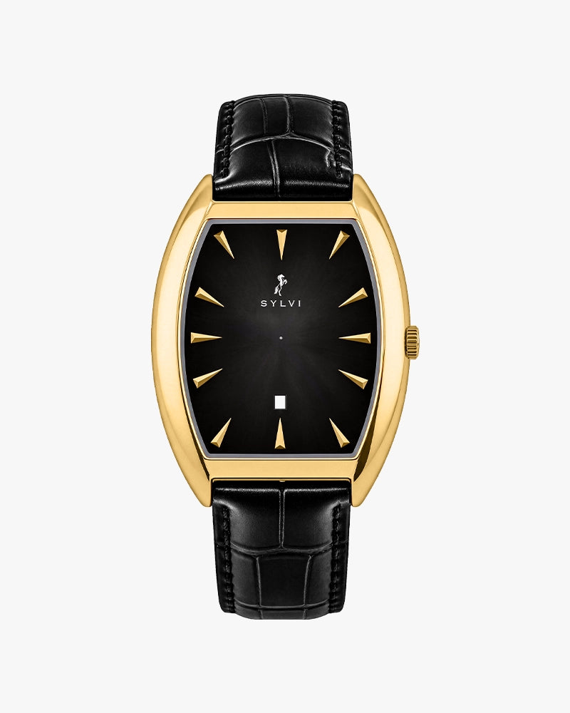 Sylvi Monrach Gold Black Leather Analog Date watch for men India
