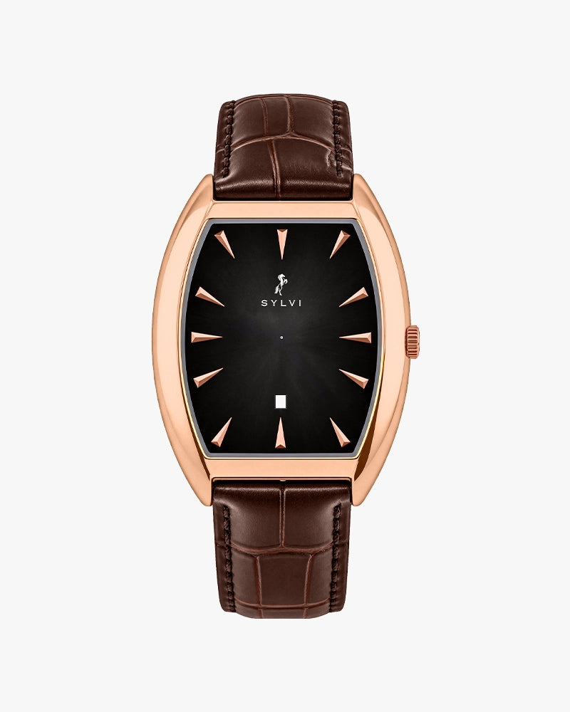 Sylvi Monrach Rosegold Coffee Leather Analog Date watch for men India