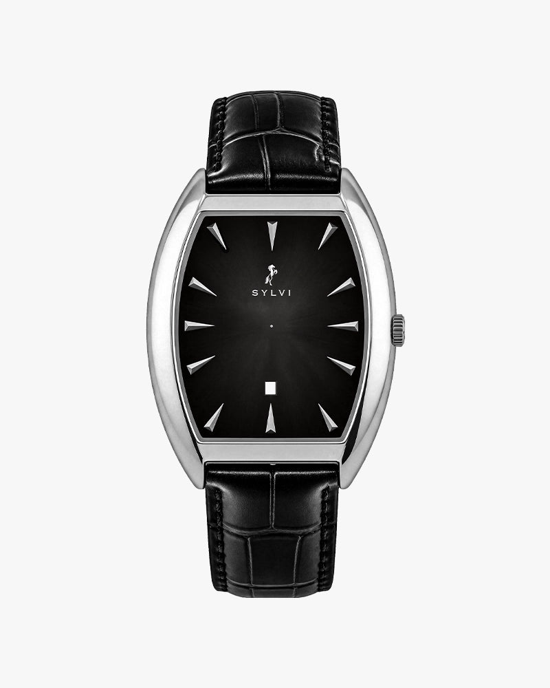Sylvi Monrach Silver Black Leather Analog Date watch for men India