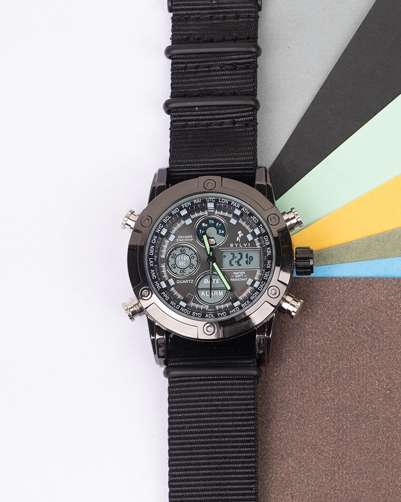 Sylvi Iconic Black-Solid Nylon Strap Watch