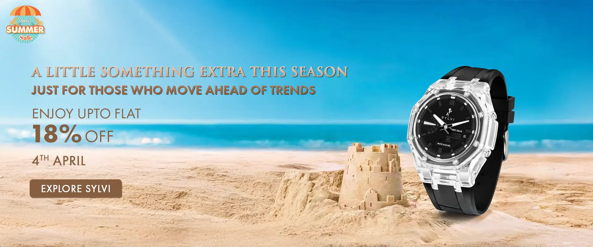 Sylvi summer sale banner stylish watches with extra seasonal offers