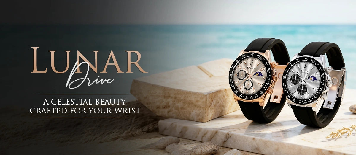 Celestial beauty inspired Sylvi luxury watch banner with cosmic aesthetics