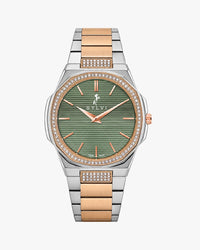 Sylvi Blade Crystal Green Gold Silver Steel Analog watch for men India