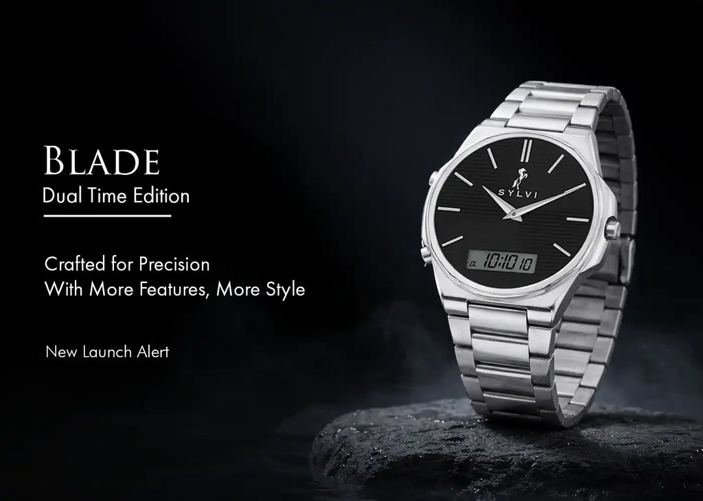 Silver watch with black face