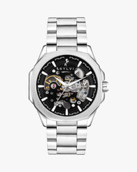 Core X silver steel mens skeleton watch