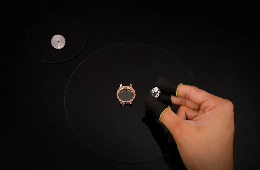 Sylvi Dazzle Deep Black Link watch movement, showcasing flawless functionality and accuracy.