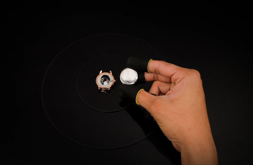 Sylvi Dazzle Black Rose Link watch caseback, highlighting quality and sleek design.