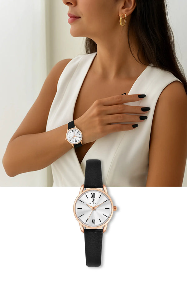 Dazzle White Rose Black Leather