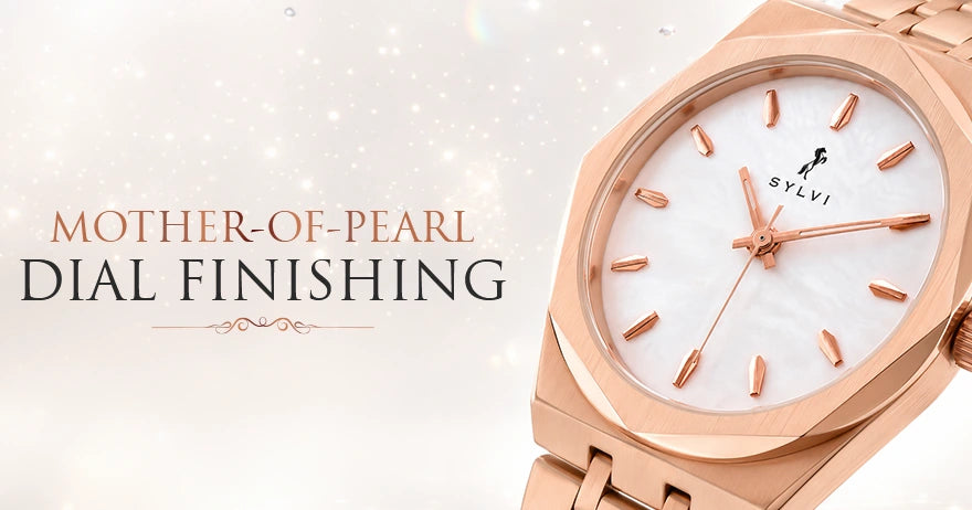 Rose-gold five-link bracelet strap of the Sylvi Sia women's watch