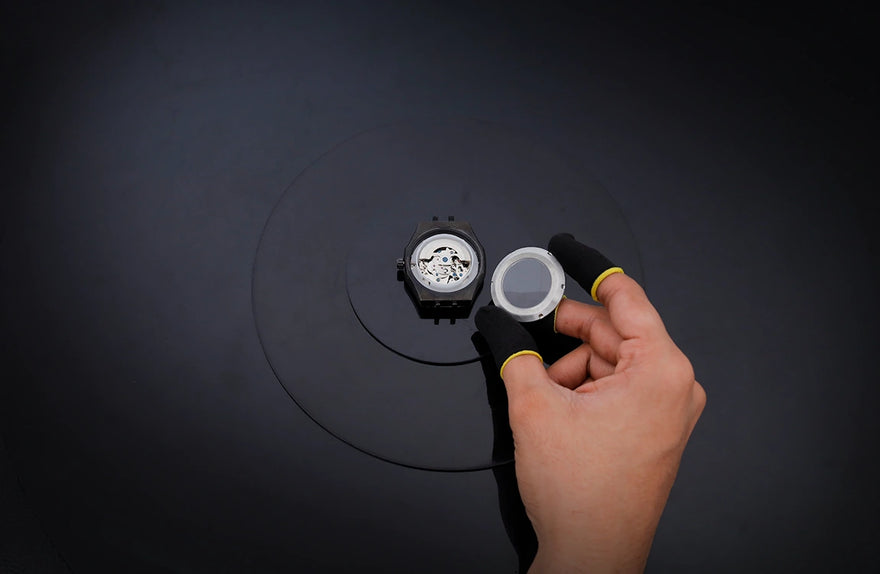 Sylvi Gravitas All Black Steel caseback manufacturing image