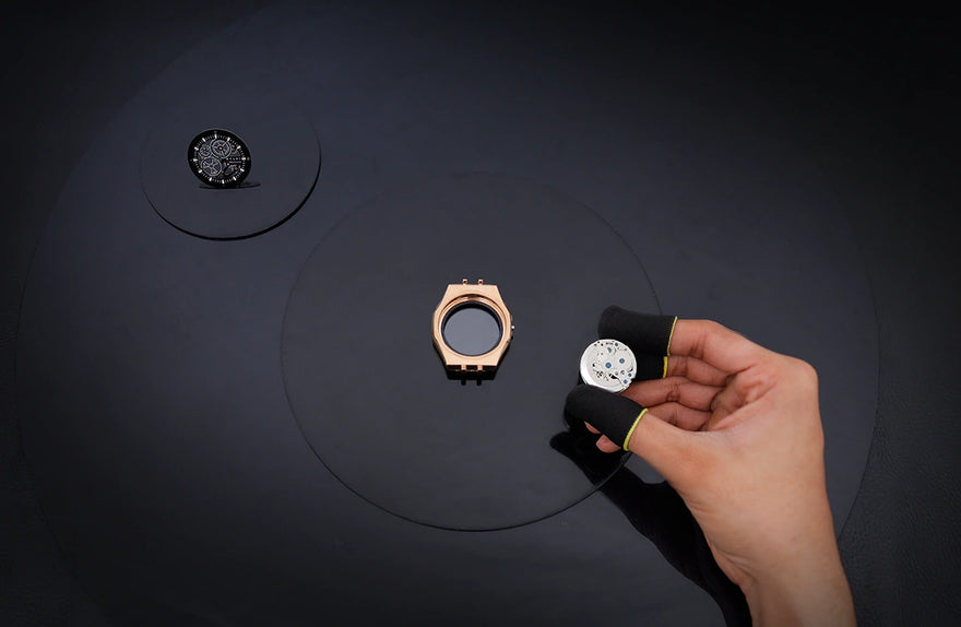 Sylvi Gravitas Black Rosegold Steel movement manufacturing image