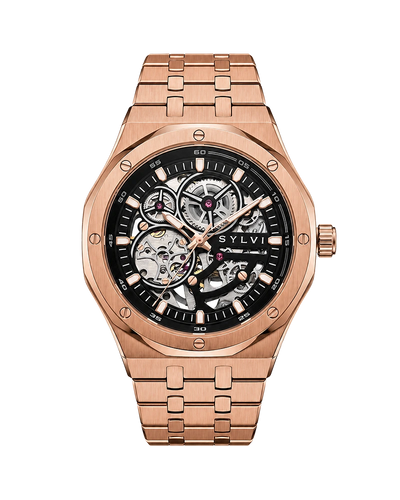 Sylvi Gravitas black rosegold steel automatic watch for men