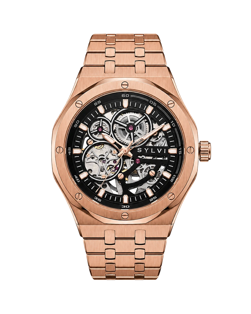 Sylvi Gravitas black rosegold steel automatic watch for men