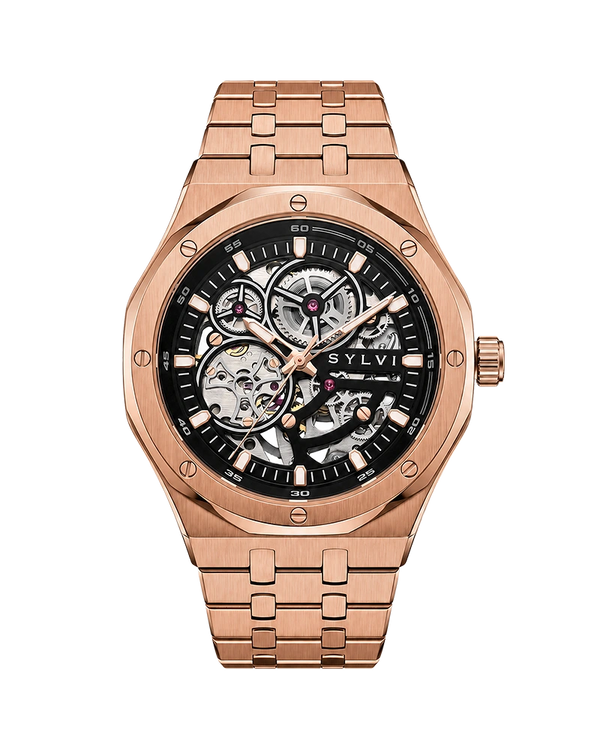 Sylvi Gravitas black rosegold steel automatic watch for men