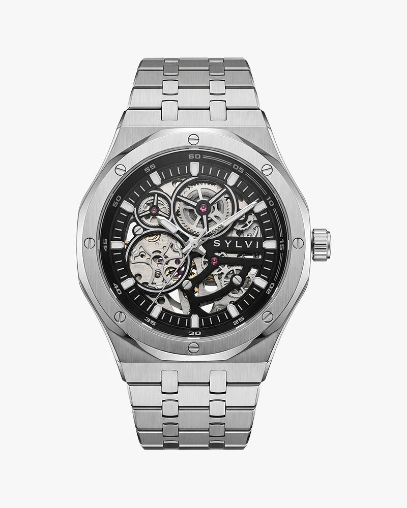 Sylvi Gravitas black silver steel automatic watch main image
Gravitas-Black-Silver