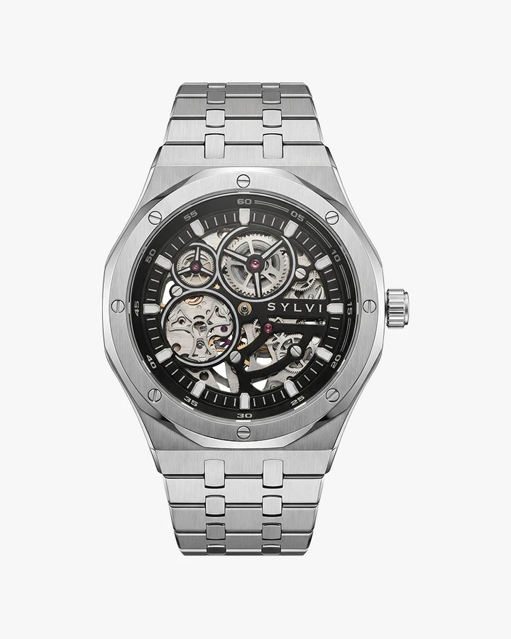 Sylvi Gravitas black silver steel automatic watch main image
Gravitas-Black-Silver
