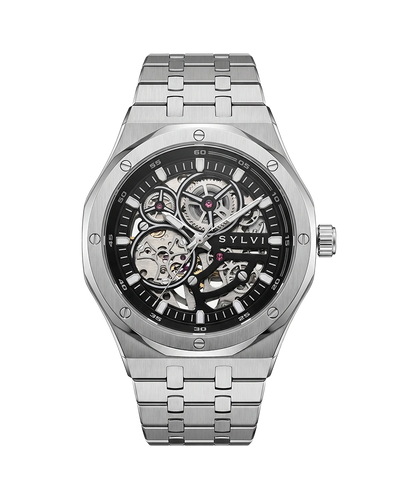 Sylvi Gravitas black silver steel automatic watch premium design