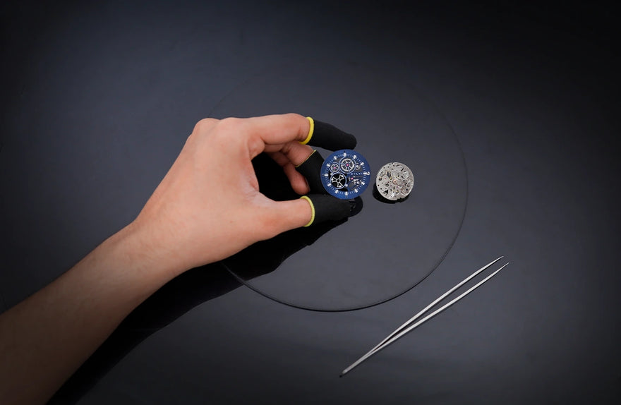 Sylvi Gravitas Blue Silver Steel dial manufacturing image