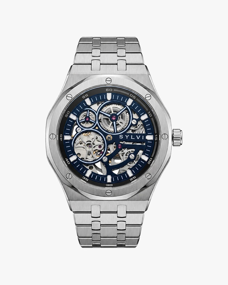Sylvi Gravitas blue silver steel automatic watch main image
