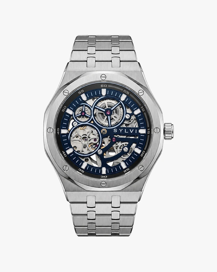 Sylvi Gravitas blue silver steel automatic watch main image
