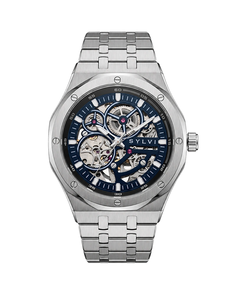Sylvi Gravitas blue silver steel luxury automatic watch