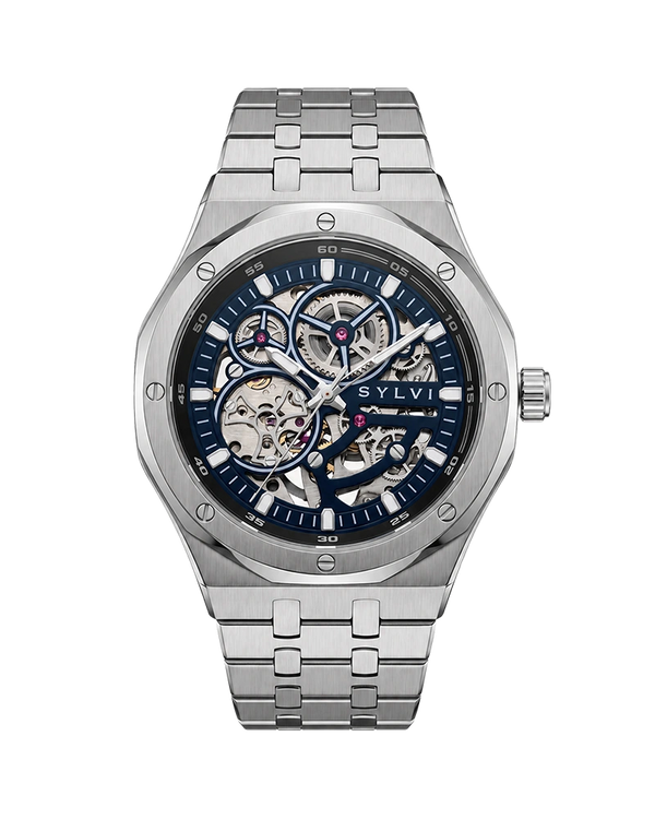 Sylvi Gravitas blue silver steel luxury automatic watch