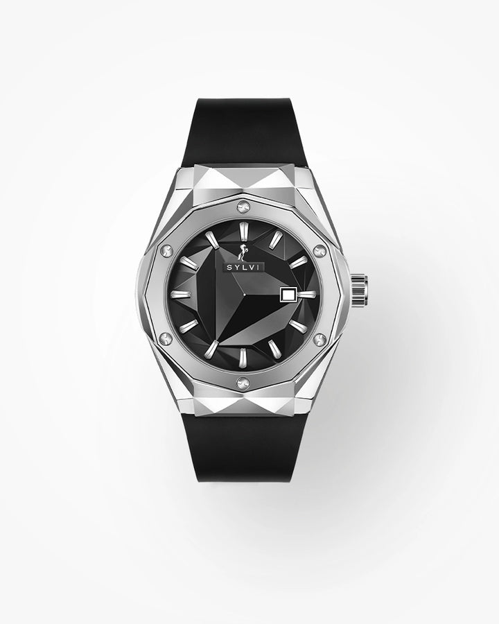 Sophisticated Sylvi watch with a Silver Case and Black Dial
