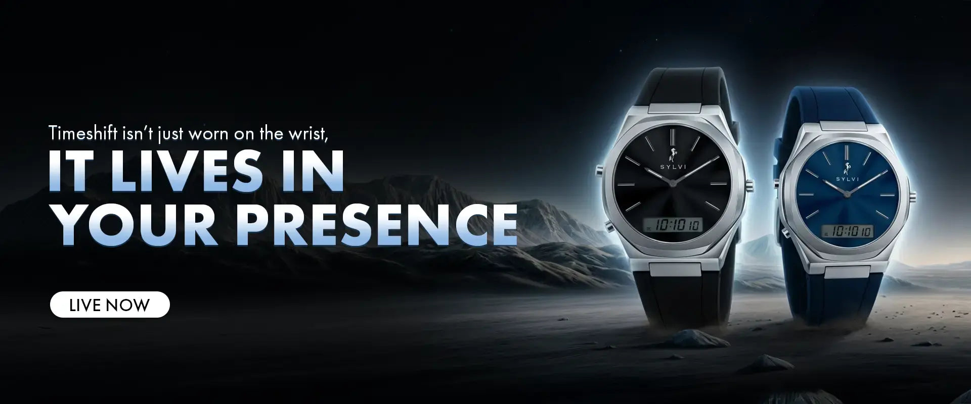 TimeShift hybrid watch offer banner featuring bold dial and everyday functionality